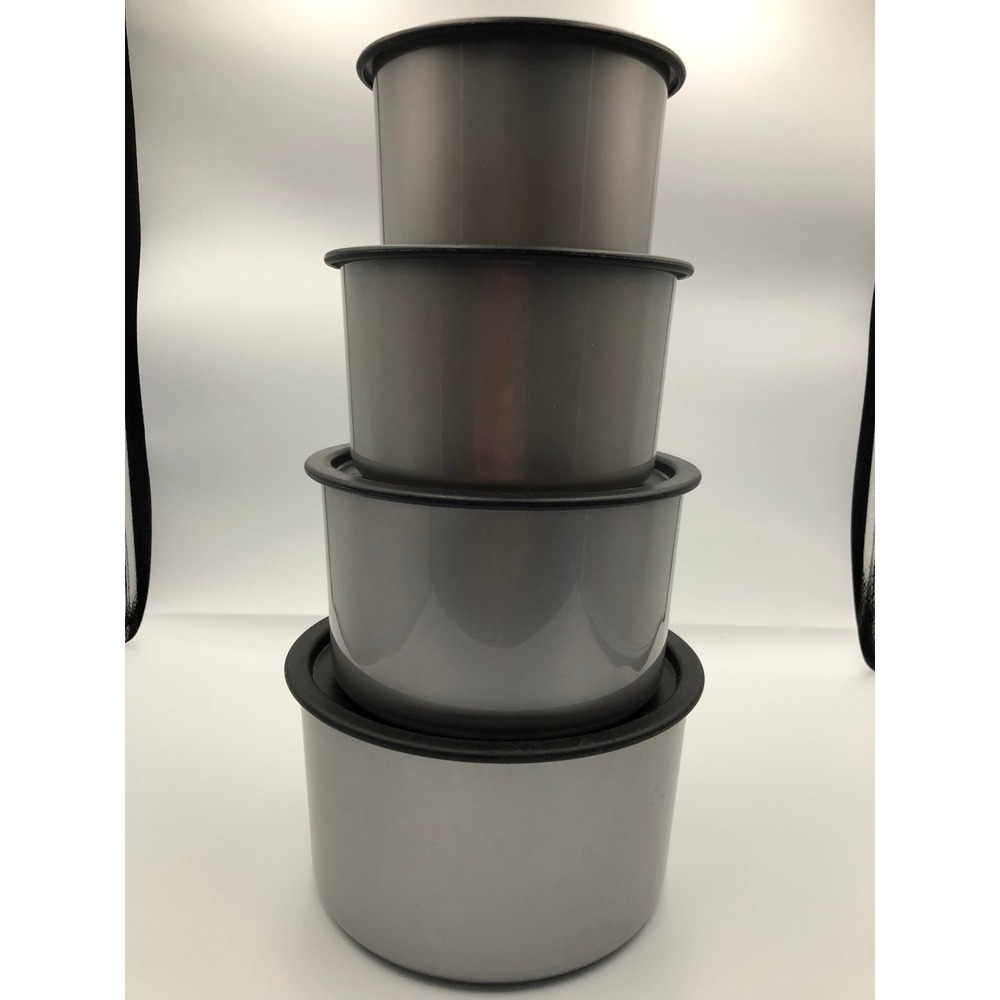 Vtg Tupperware One Touch Silver Gray Canister Set (4) Nesting 2707-2710 Lids Y2K